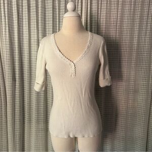 Elegant Cream V-Neck Women's Top